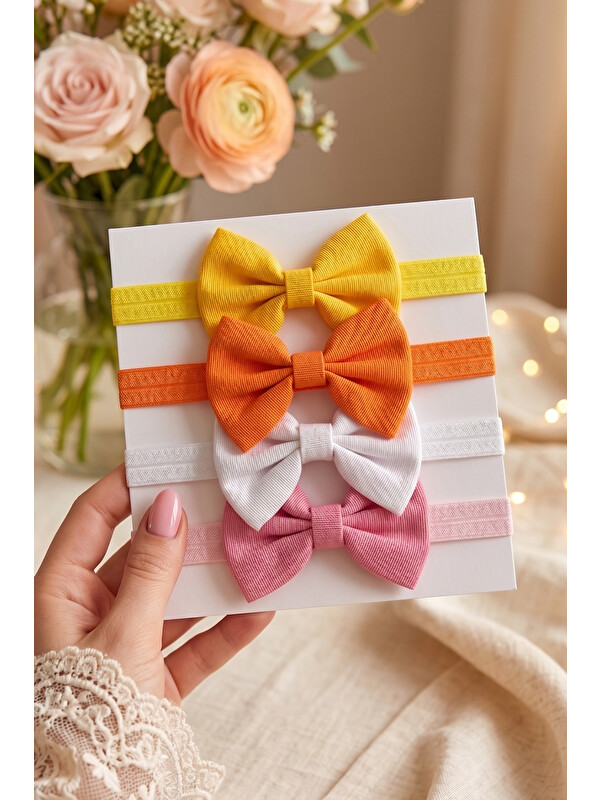 Parla Kids Kız Bebek Çok Renkli Fiyonk Detaylı 4’lü Bandana Saç Bandı Seti