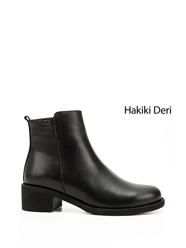 GÖNDERİ(R) Kadın ZÜMRÜT-SİYAH Fermuarlı Kalın Topuklu Hakiki Deri Bot