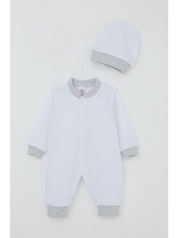 Breeze Erkek Bebek Tulum Nokta Desenli Beyaz (0-6 Ay)