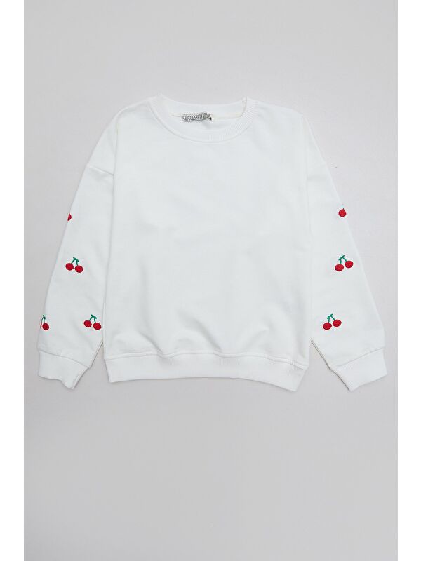 Fullamoda Kolları Kiraz Nakışlı Kız Çocuk Sweatshirt