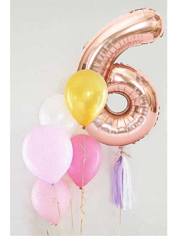 Le Mabelle Rose 6 Rakamı Püsküllü Balon Set