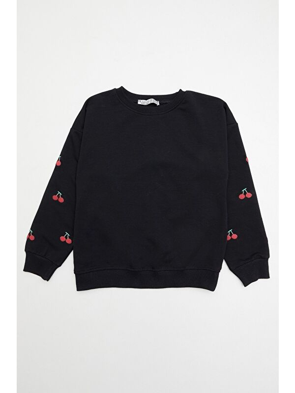 Fullamoda Kolları Kiraz Nakışlı Kız Çocuk Sweatshirt