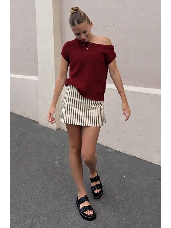 Madmext Bordo Salaş Fit Düşük Omuz Tişört Mg2814
