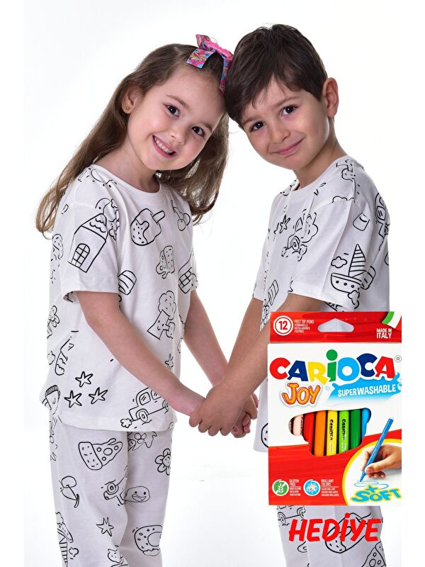 ZUZUNGA En Sevimli Figürler Özel Kalemi ile BOYANABİLİR Çocuk Pijama Takımı ( 12'li Kalem Seti Hediye )