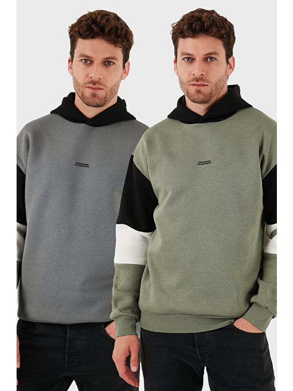 Buratti Pamuklu Relaxed Fit Kapüşonlu İçi Tüylü Yumuşak Şardonlu 2' li Paket Sweat 5905299S2