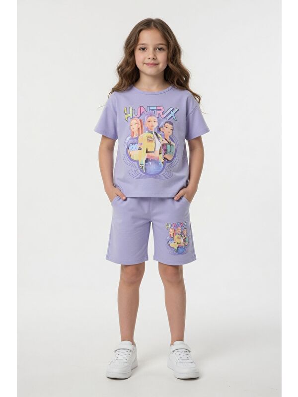 Cansın Mini Lila Girls Baskılı Kız Çocuk Şortlu Tişörtlü 2li Takım 23855