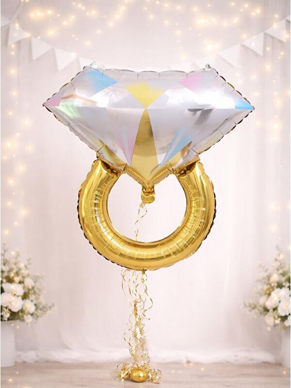Parti Adresi Bride Tek Taş Yüzük Folyo Balon Bekarlığa Veda Parti Balonu Gold 81 cm