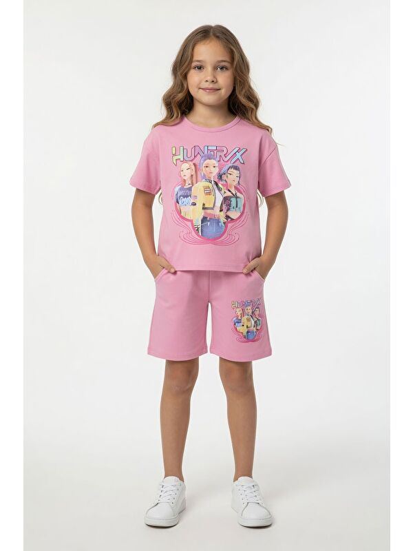 Cansın Mini Açık pembe Girls Baskılı Kız Çocuk Şortlu Tişörtlü 2li Takım 23908