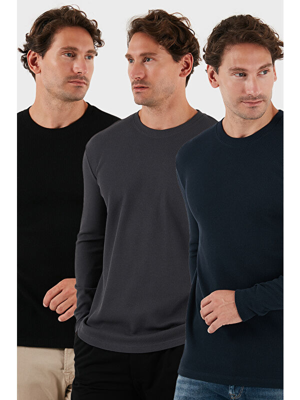 Buratti Pamuklu Bisklet Yaka Normal Kalıp Basic 3'lü Paket Sweat 5905073S3
