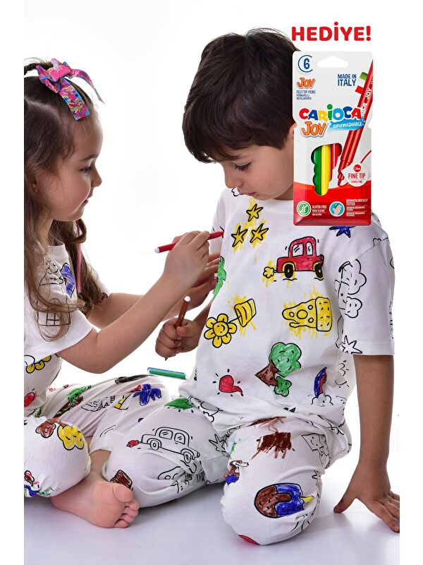 ZUZUNGA En Sevimli Figürleri Özel Kalemi ile BOYANABİLİR Çocuk Pijama Takımı (Yıkama Sonrası Leke Bırakmaz)