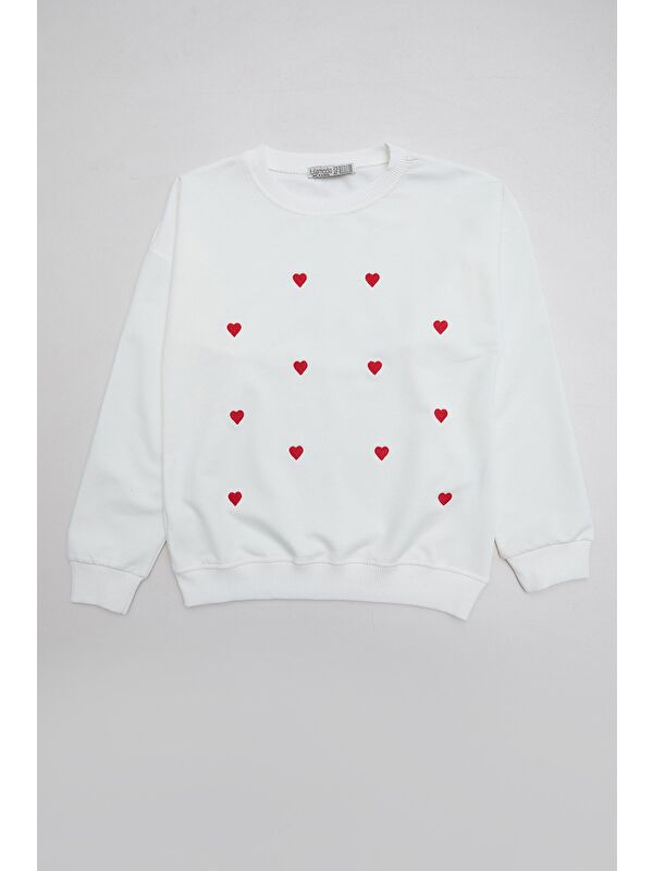 Fullamoda Kalp Nakışlı Kız Çocuk Sweatshirt
