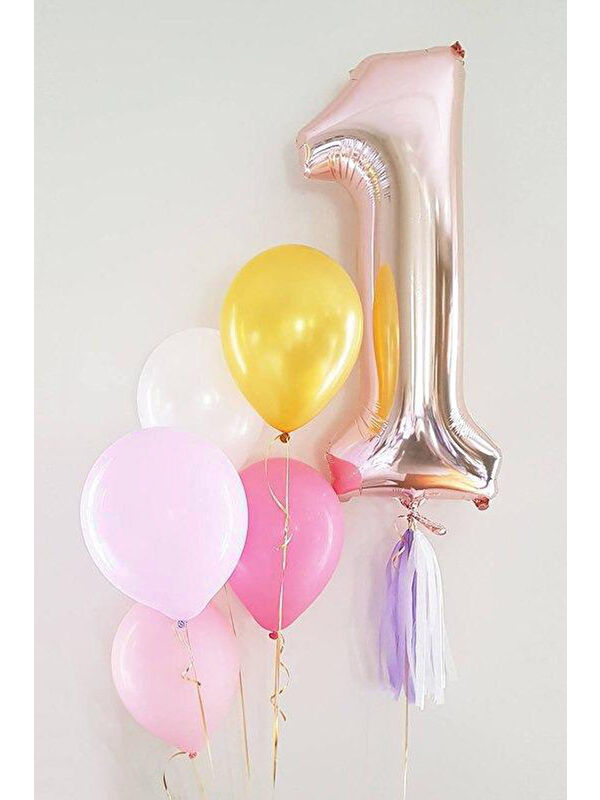 Le Mabelle Rose 1 Rakamı Püsküllü Balon Set