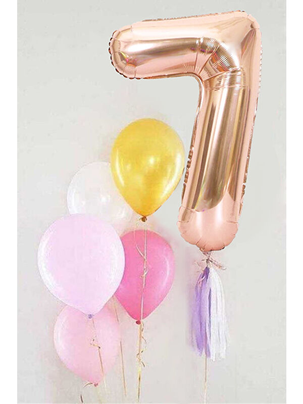 Le Mabelle Rose 7 Rakamı Püsküllü Balon Set