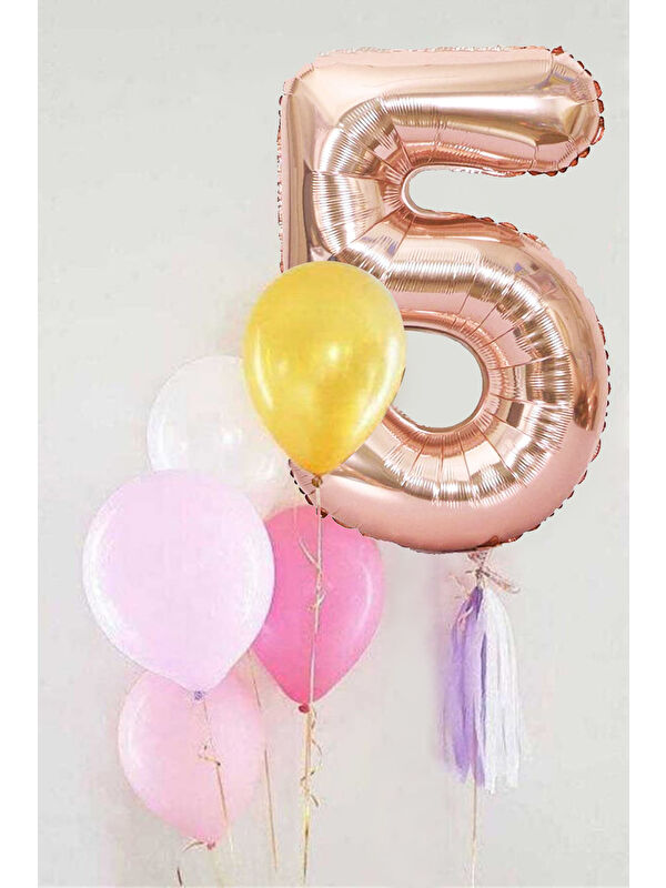 Le Mabelle Rose 5 Rakamı Püsküllü Balon Set