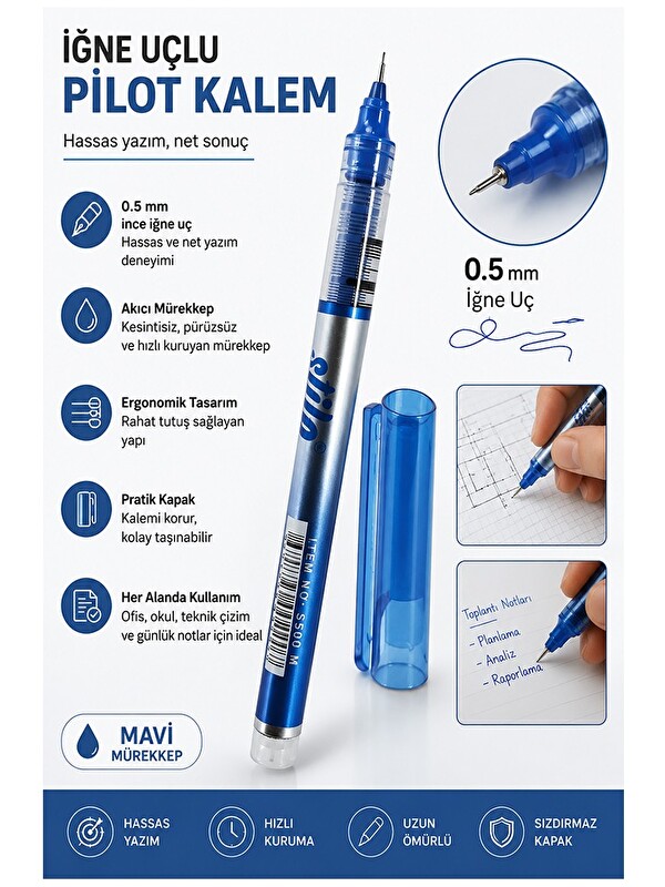 Artlantis Pilot Kalem İğne Uçlu 1 Adet Stilo Pilot Kalem 0.5mm İnce Uçlu Pilot Kalem Likit Mürekkepli Pilot