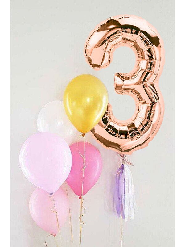 Le Mabelle Rose 3 Rakamı Püsküllü Balon Set