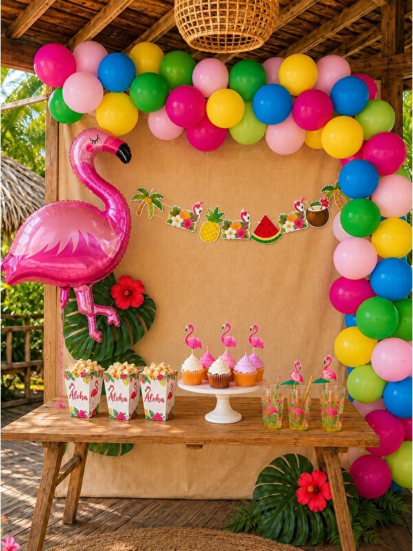 Parti Adresi Flamingo Temalı Doğum Günü Parti Seti – Tropikal Balon Zinciri
