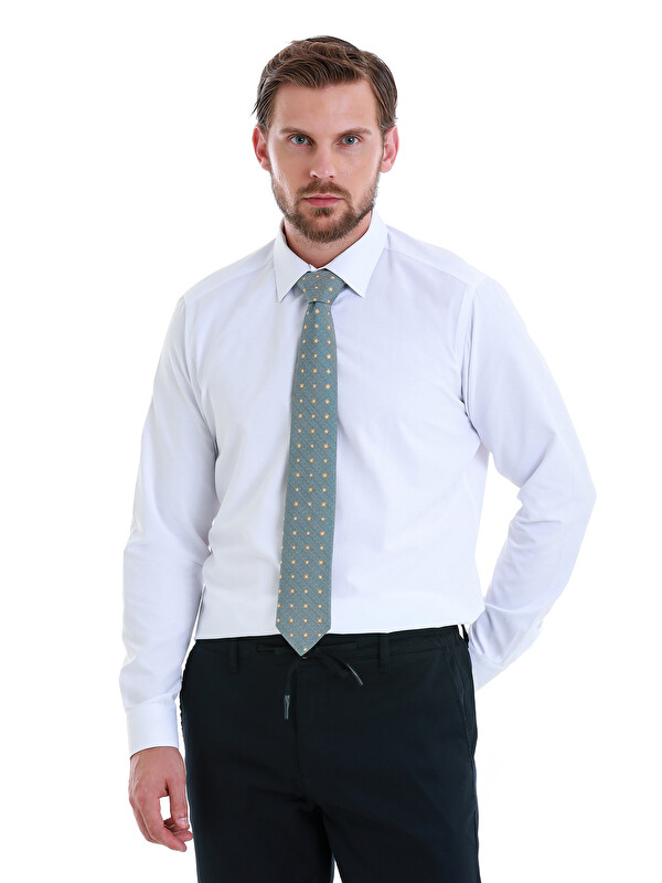 Hatemoğlu Beyaz Slim Fit Düz Slim Yaka Pamuklu Uzun Kollu Gömlek