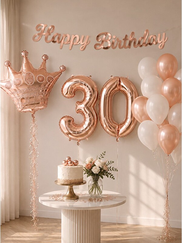 Parti Adresi 30 Yaş Doğum Günü Dekorasyon Seti – Balonlu Parti Seti Rose Gold