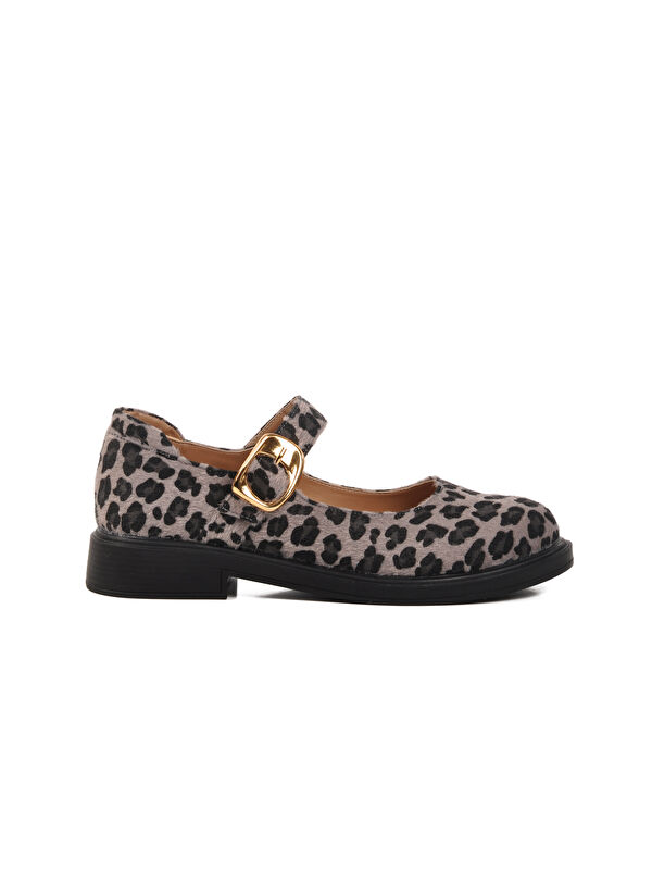 Ayakmod Gri Leopar Desenli Kemerli Kadın Babet 572407 Z