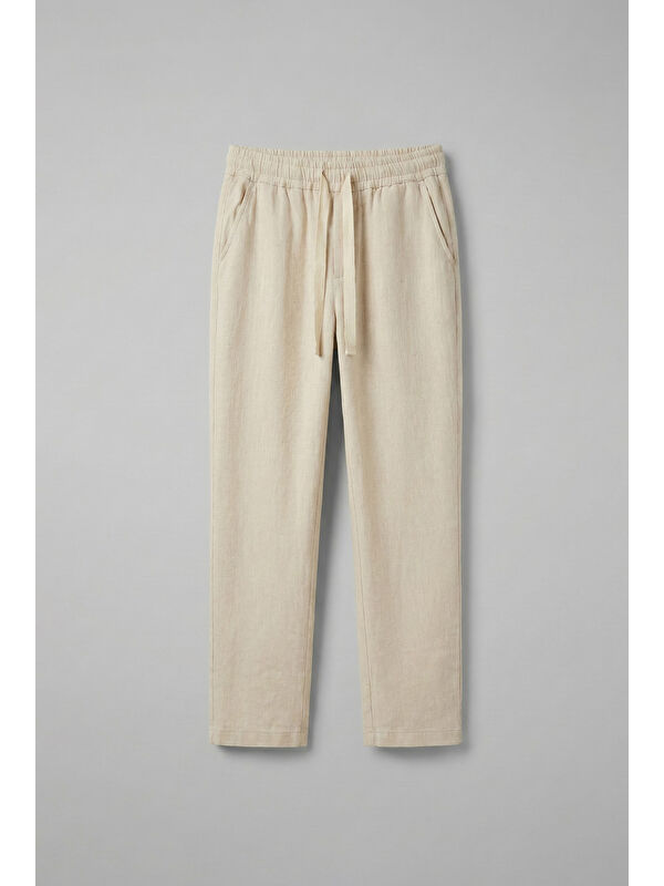 Abluka Online Erkek Baggy Fit Keten Pantolon Bej