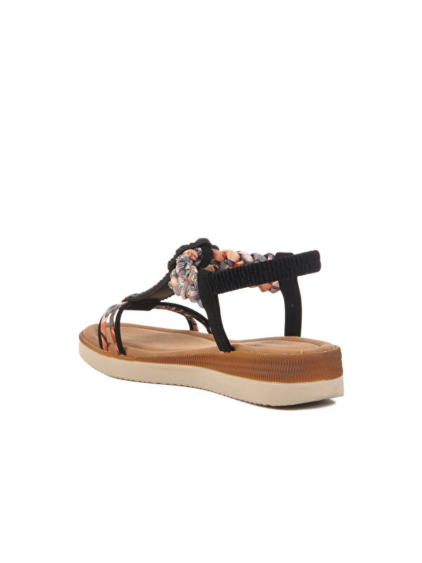 Siyah İşlemeli Hafif İnce Taban Kadın Sandalet 358131 Z - Görsel 5