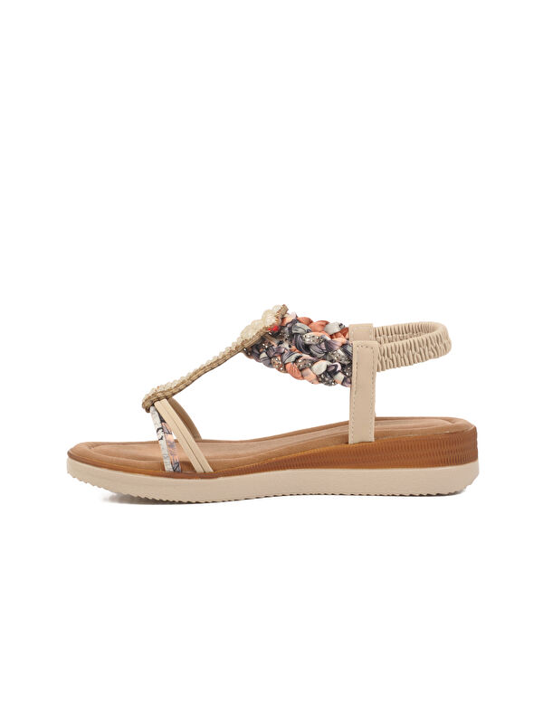 Bej İşlemeli Hafif İnce Taban Kadın Sandalet 358131 Z - Görsel 3