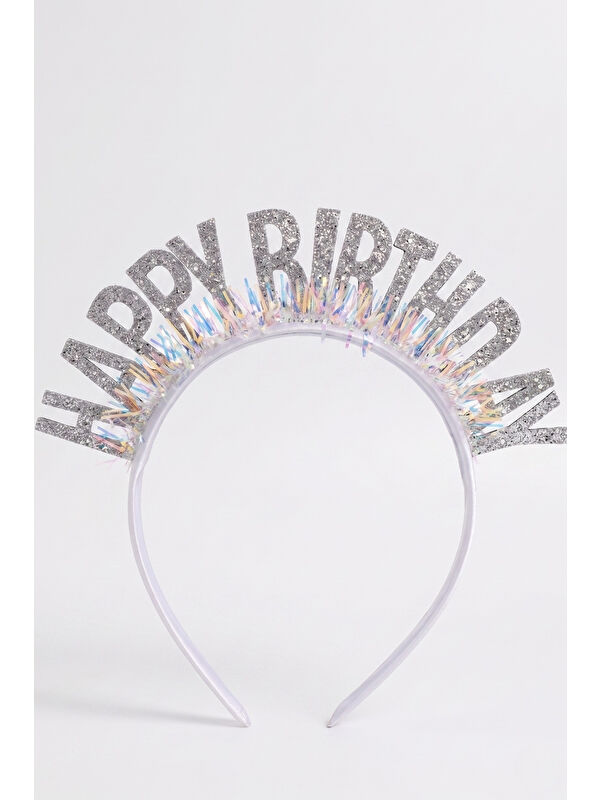 Le Mabelle Gümüş Saçaklı Happy Birthday Temalı Kız Çocuk Parti Tacı