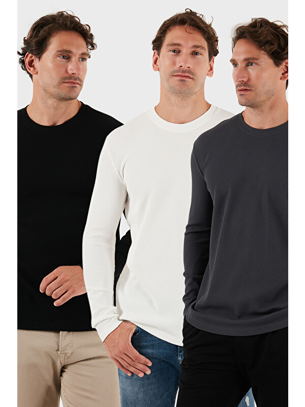 Buratti Pamuklu Bisklet Yaka Normal Kalıp Basic 3'lü Paket Sweat 5905073S3