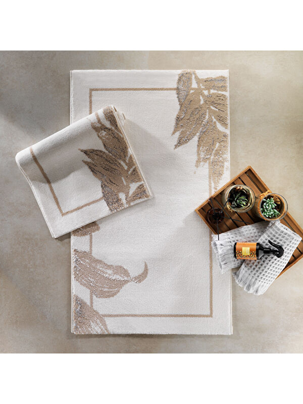 SCHAFER Home Leafy 2’li Pamuk Floş Banyo Paspası 60x100 / 40x60 Cm - Bej