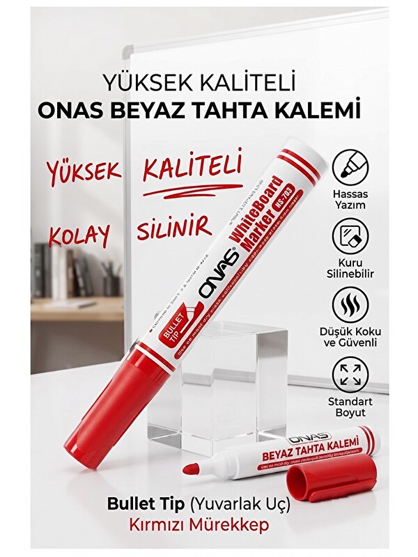 Artlantis Beyaz Yazı Tahta Kalemi 1 Adet Onas Yazı Tahta Kalemi Kolay Silinebilir Tahta Kalemi