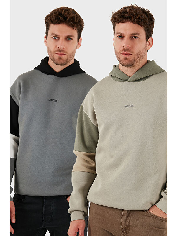 Buratti Pamuklu Relaxed Fit Kapüşonlu İçi Tüylü Yumuşak Şardonlu 2' li Paket Sweat 5905299S2