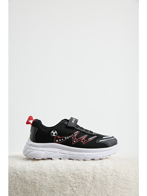TONNY BLACK Çocuk Unisex Siyah Rahat Kalıp Nefes Alabilen Cırtlı Sneaker