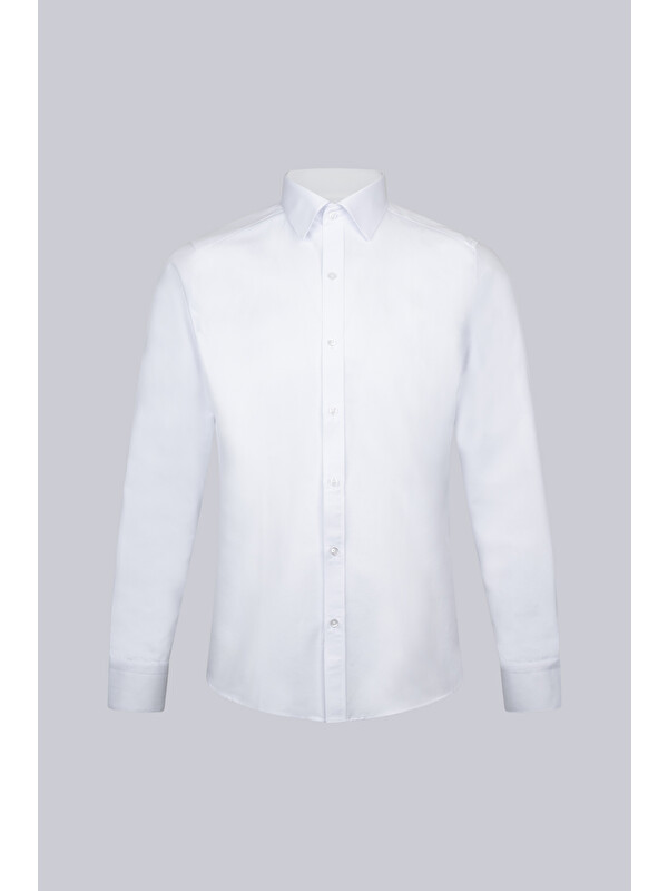Hatemoğlu Beyaz Slim Fit Desenli Slim Yaka Pamuklu Uzun Kollu Klasik Gömlek