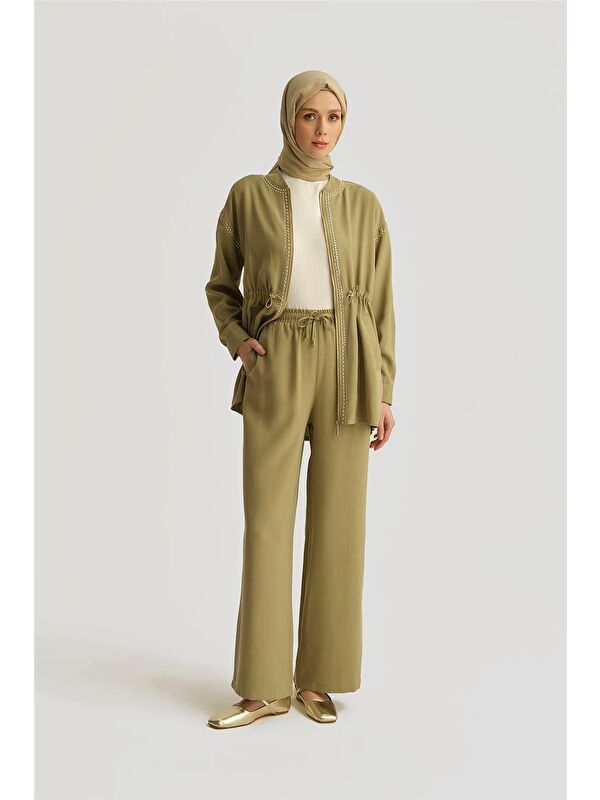 ARMİNE Lastikli Lyocell Pantolon 25Yd4229-2 Haki