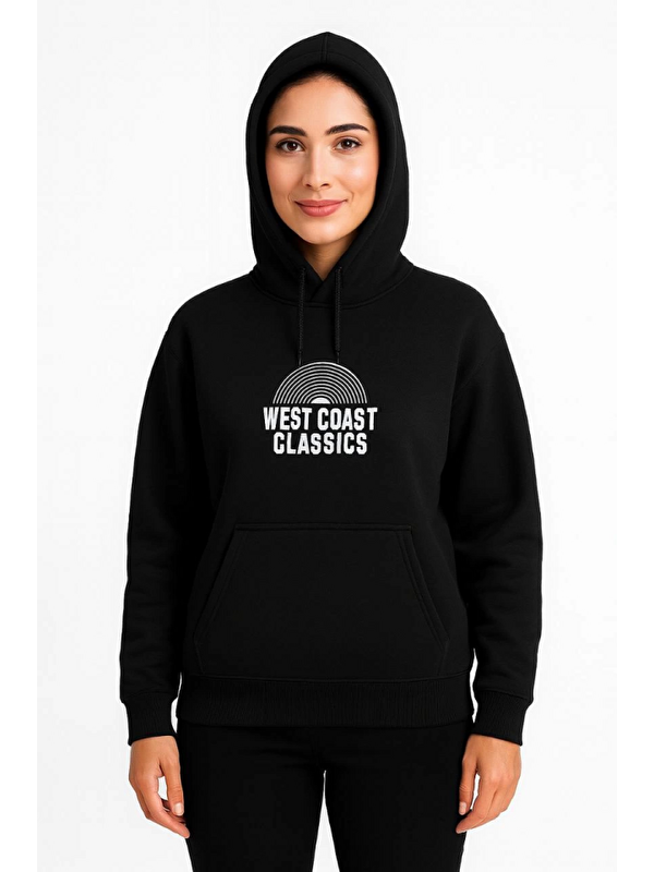 Jane's Üç İplik Kapüşonlu Ön Ve Arka Baskılı SweatShirt Hoodie - Siyah