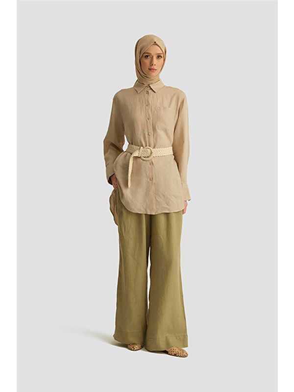 ARMİNE Keten Palazzo Pantolon 25Yd4231-2 Haki