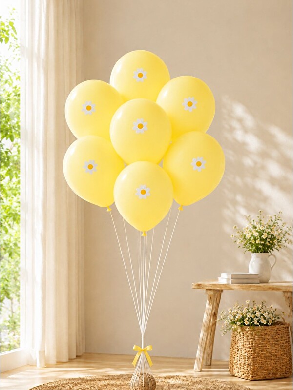 Parti Adresi Papatya Temalı Makaron Sarı Balon Seti Doğum Günü Balon Seti
