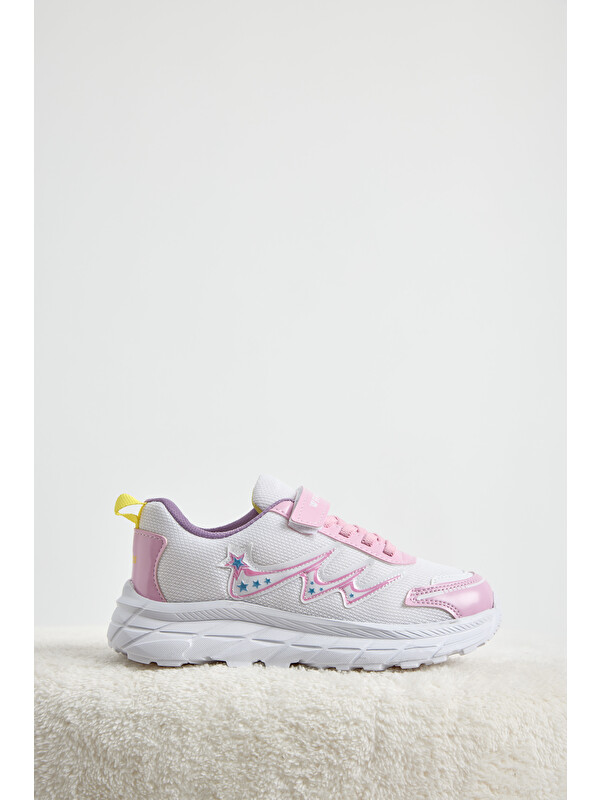 TONNY BLACK Çocuk Unisex Pembe Beyaz Rahat Kalıp Nefes Alabilen Cırtlı Sneaker