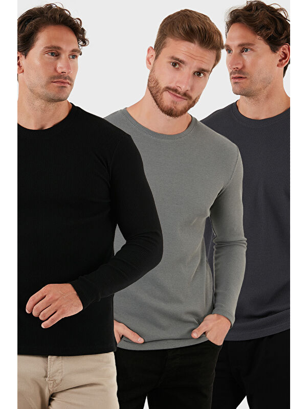 Buratti Pamuklu Bisklet Yaka Normal Kalıp Basic 3'lü Paket Sweat 5905073S3
