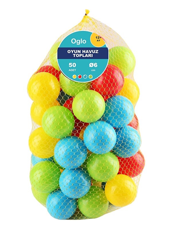 Oglo Oyun Havuz Topu 6 cm 50 Adet — Top Havuzu İçin Yumuşak Renkli Toplar, Filede 1+ Yaş