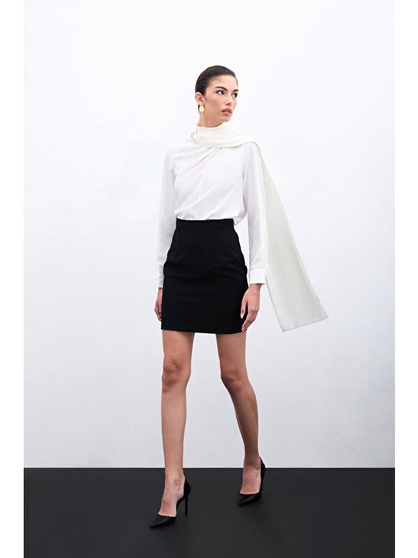 SATEEN Şal Detaylı Bluz - Ekru