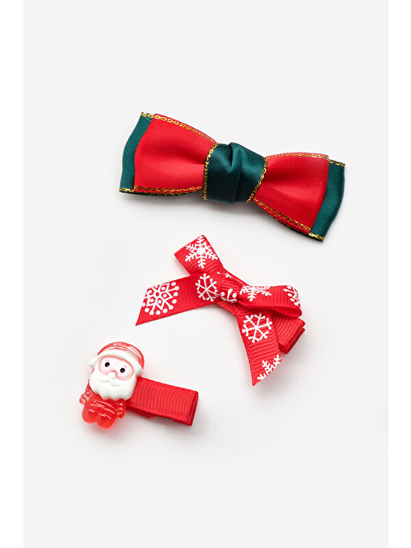Le Mabelle Kırmızı Noel Baba Figürlü Kız Çocuk 3'lü Klips Toka Set