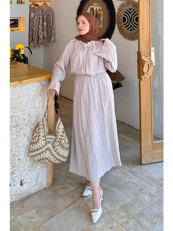 Lamelif Fırfırlı Tesettür Takım Taş