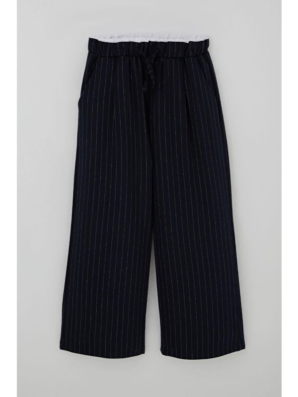 Breeze Kız Çocuk Pantolon Pinstripe Çizgili Çift Bel Detaylı Lacivert (8-14 Yaş)