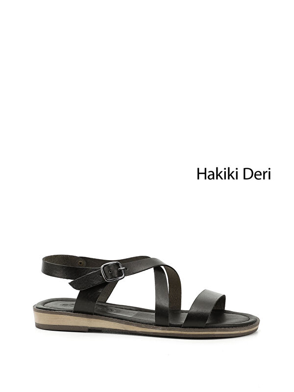 GÖNDERİ(R) Kadın ZÜMRÜT-SİYAH Hakiki Deri Sandalet