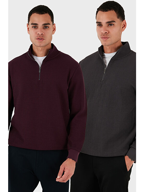 Buratti Pamuklu Regular Fit Yarım Fermuarlı Dik Yaka 2'li Paket Sweat 5905716S2