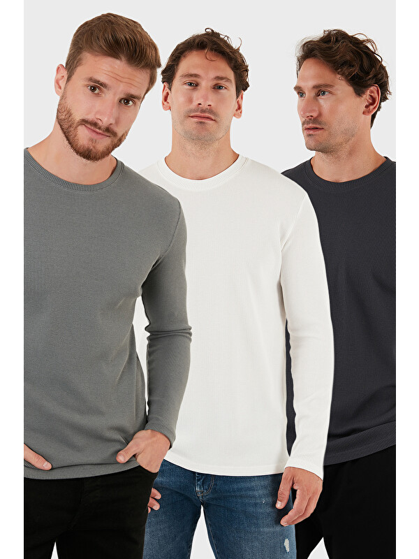 Buratti Pamuklu Bisklet Yaka Normal Kalıp Basic 3'lü Paket Sweat 5905073S3