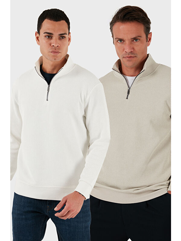 Buratti Pamuklu Regular Fit Yarım Fermuarlı Dik Yaka 2'li Paket Sweat 5905716S2