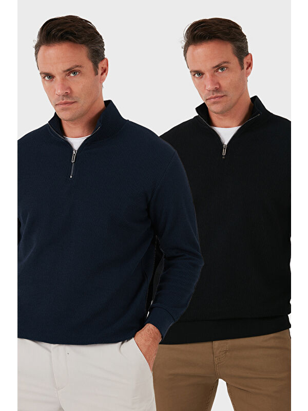 Buratti Pamuklu Regular Fit Yarım Fermuarlı Dik Yaka 2'li Paket Sweat 5905716S2